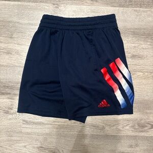 Adidas Boys Dark Blue Shorts with Tricolor Stripes